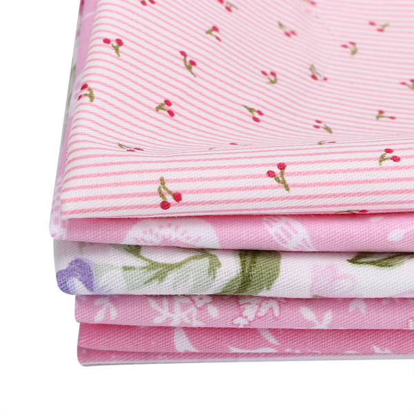 6st/ set Gör-det-själv- printed bomullstyg Sömnad Quiltning Set Tillbehör 25x20cm Rosa