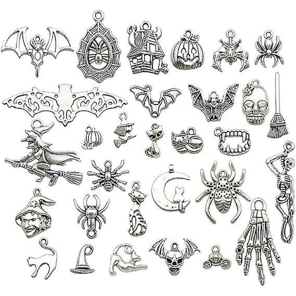 Halloween Charm-kollektion - 50 st Antik Silver Hantverksprydnadsföremål för DIY Halsband, Smyckestillverkning