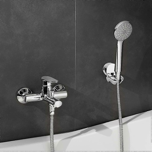 Duschhållare, Silver Duschmunstyckeshållare, Sugkopp Duschmunstyckeshållare, Två Kortplatser, Kompatibel med de flesta duschar_SZXM