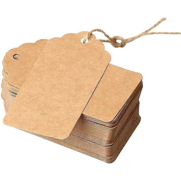 Brune Prislapper med Snor | Kraft Bagasjelapper | Håndverkslapper | Gavemerkelapper i Papir | 100 stk 5 X 3 Cm med Jutesnor DIY For Gaver Zekai