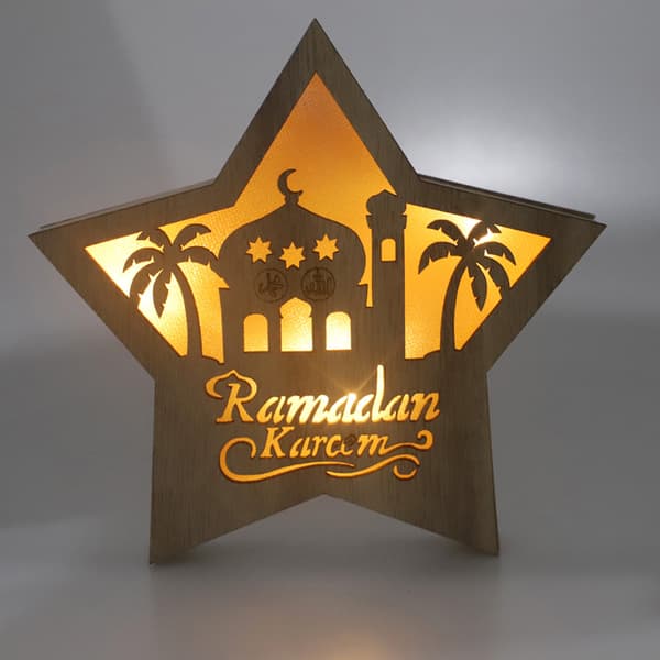 Ramadan Eid Mubarak Pentagram Lys Blød Lys Buksbom Bærbar Eid Håndværk LED Lys til Træhave JM01943
