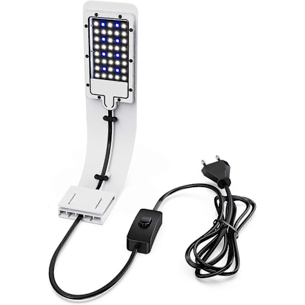 Ultratyn LED Lampe til Små Akvarier (Hvid), Akvarielyslampe med 40 LED'er Hvidt og Blåt Lys til Akvarium, 10W, 1200LM