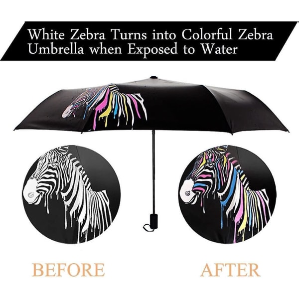Zebra print automatisk folde vindtæt paraply med farveskiftende akvareldesign