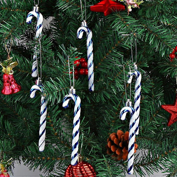 6 stk. Juleglitter Candy Cane Plast Candy Cane Juletrepynt (Blå)