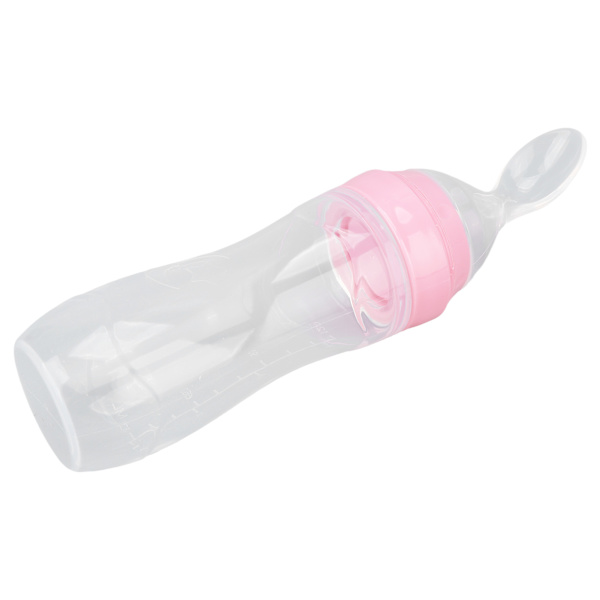 Matmatare Mjuk silikon Enhandsdrift Skala Designmatare med mjuk sked för äldre patienter Rosa