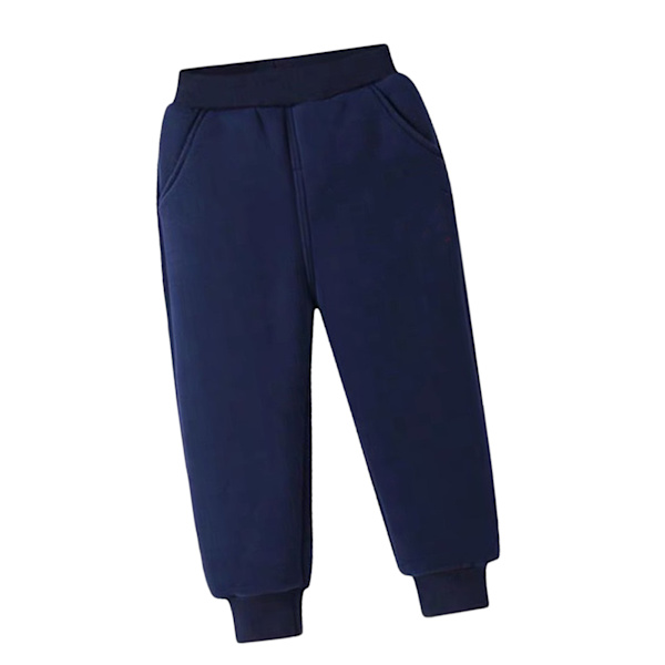 Barn Fleece Sweatpants Elastisk Midja Super Mjuk Bomull Casual Varma Fleece Byxor för Utomhus Vinter Blå M
