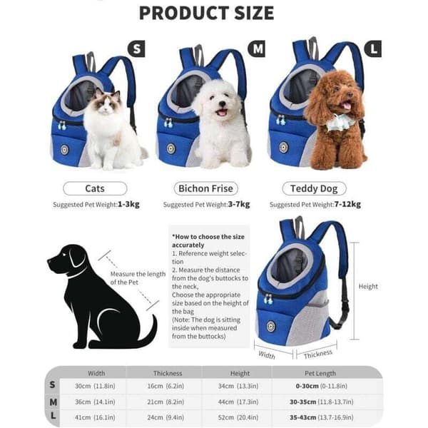Dog Backpack, Breathable Adjustable Dog Cat Backpack with Waterproof Bottom, Padded Shoulder Strap, Foldable Dog Travel Backpack, Safety Hook MUMU Black