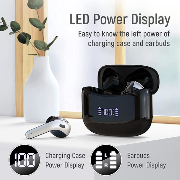 Trådlösa Bluetooth-hörlurar med LED-strömdisplay - In-ear-hörlurar för Android-mobilspel