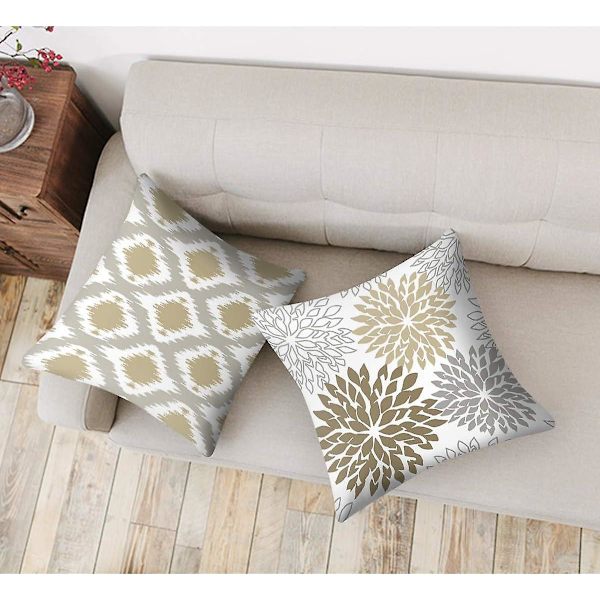 Set med 4 geometriska örngott med print , kuddfodral i linne soffa, heminredning 45x45cm