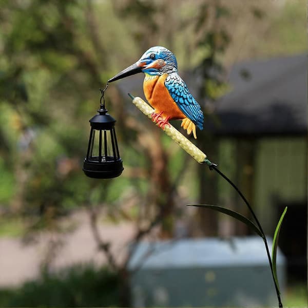Solar Powered Hummingbird Lamp with Ground Spike, Weatherproof Solar Powered Bird Decoration Lantern, Waterproof