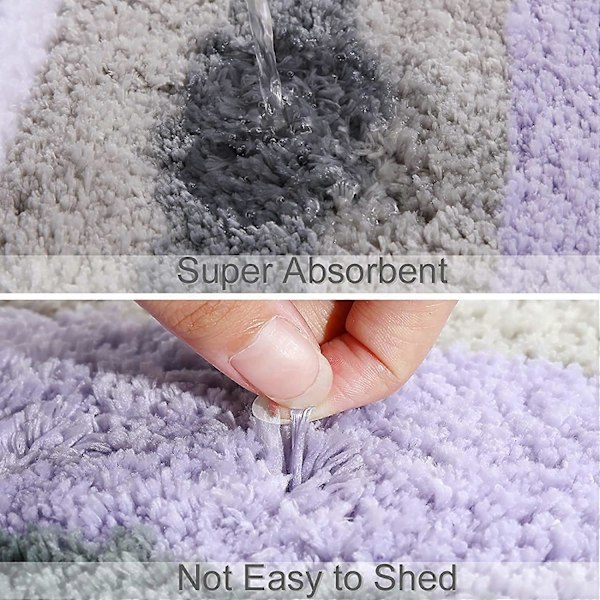 Mikrofiber Randig Badrumsmatta Badrumsmatta (Lila-Grå, 43x61 cm) Extra Tjock, Mjuk och Luddig, Absorberande, Maskintvättbar, Halkfri Badrumsmatta