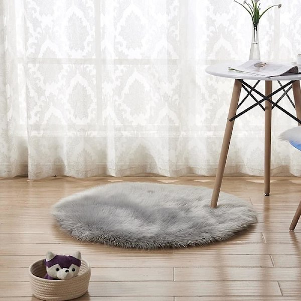Ylellinen tekoturkislammasmatto - Pyöreä harmaa, 40*40cm