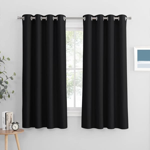 Mørkleggingsgardiner til soverom - Doble termiske isolasjonsgardiner til vindu for hjemmet / Kraftig solid stoff, sett med 2, 100 x 200 cm, svart