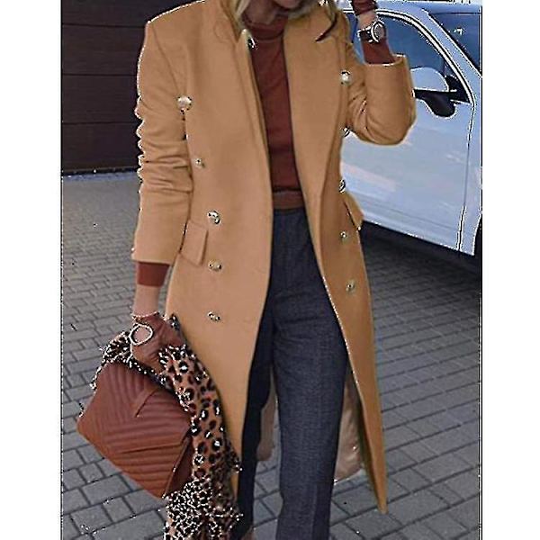 Efterår/vinter lang casual ensfarvet frakke til kvinder XL khaki