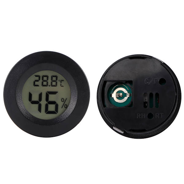 2 stk. Mini Digital LCD Termometer Hygrometer Rund Form Temperatur Fugtighedsmåler til Krybdyrboks