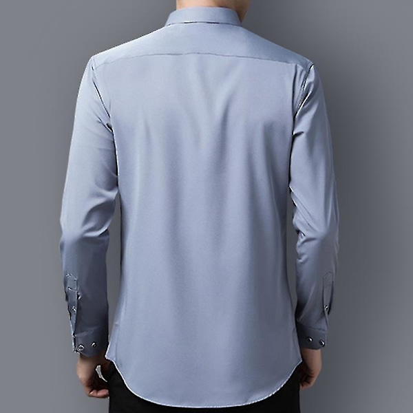 Smallast Slim Fit Solid Färg Män Herrkläder Långärmad Skjorta - Grå
