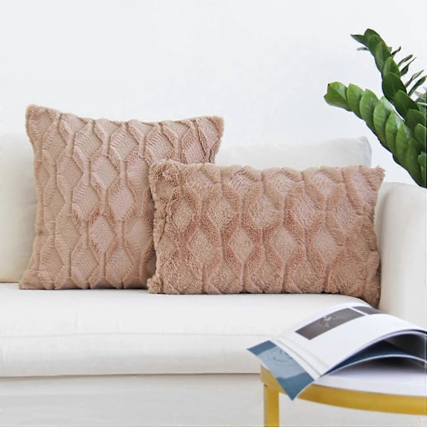Plys Kort Uld Velvet Dekorativt Pyntepudebetræk Luksus Stil Pudebetræk Faux Fur Pudebetræk til Sofa Soveværelse Pakke med 2 45 x 45 cm Khaki