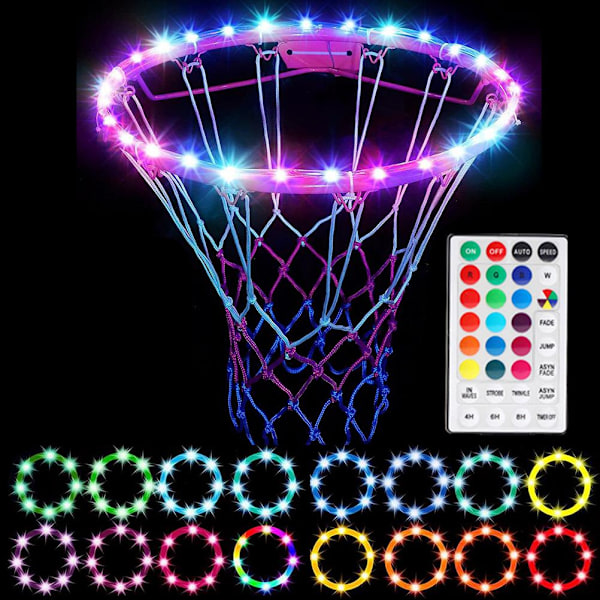 LED Basketballkurvlys Fjernkontroll Basketballkurv LED Lys 4 Moduser 16 Farger Vanntett for Trening Spiller Utendørs om Natten