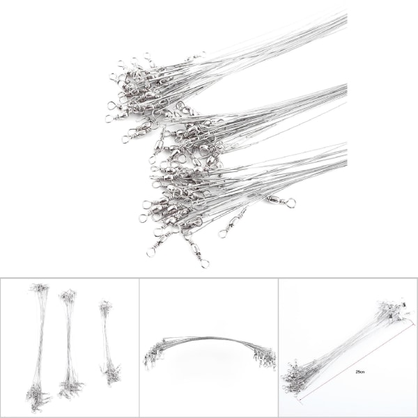 60 x Stålfiskelokker Lederwire Trace 15/20/25 cm Fisketrådsværktøjssæt (sølv)