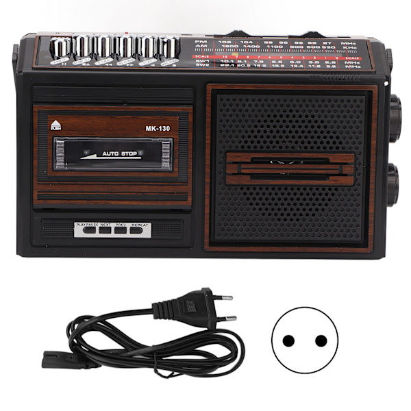 Kassettspiller Opptaker Full Band Støyfri Plug in Card AM FM Bærbar Radio for Eldre Barn Brun EU Plugg 220V
