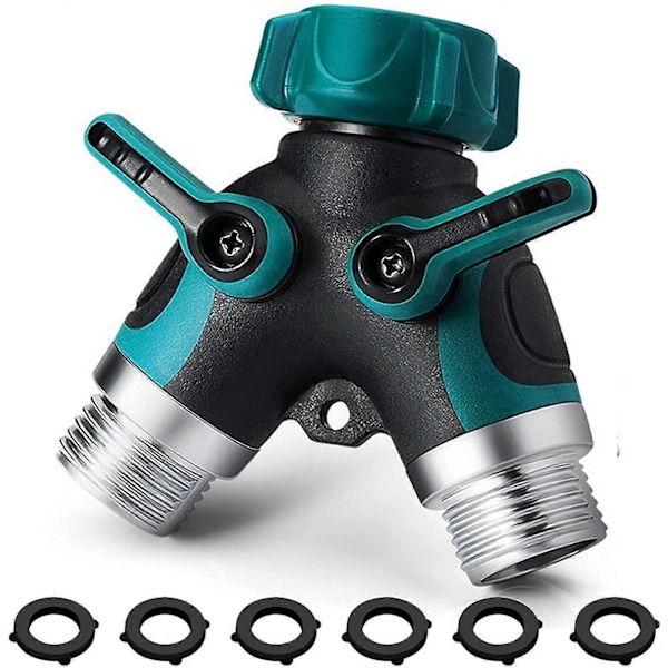 Hageslangefordeler 2-veis kraftig vannslangeadapter, gummibelagt grep for kran, sprinkler, dryppvanningssystemer plener