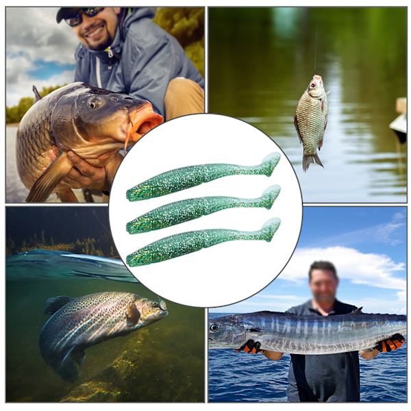 AR50 3PCS Double Color T Tail 120mm 10,5g Pehmeä Worm Keinotekoinen syötti Vieheet kalastusvälineet # 3 Vert Argent