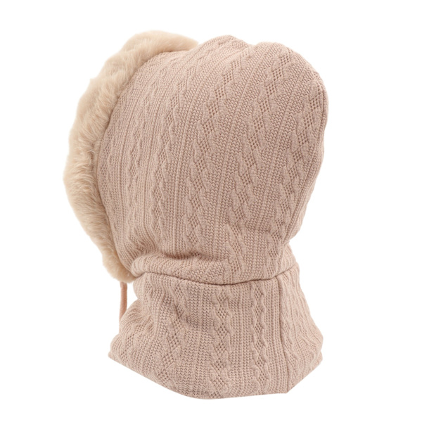 Vinterhue til kvinder med termisk integreret hue, maske, halstørklæde, kuldesikker udendørs ridehjelm, beige