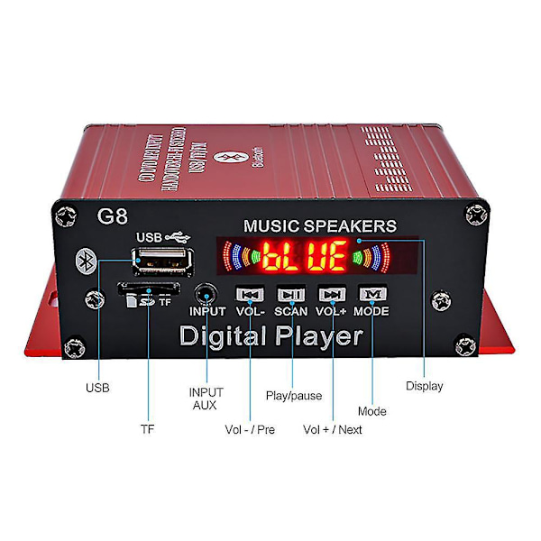 G8 200W 12V Bil Audio Forstærker HIFI Bluetooth Hjemme Stereo Forstærkere Audio Power Forstærker FM Radio 2CH USB TF AUX-B10