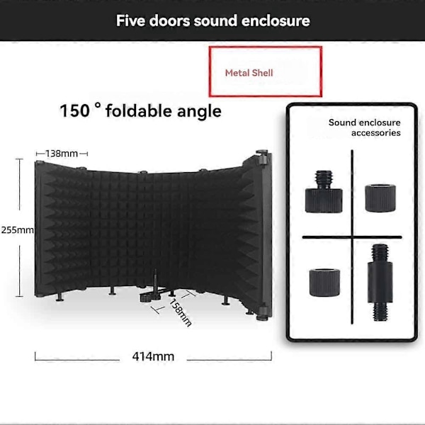 Mikrofonisoleringsskærm Foldbar Mikrofonskærm M5 Metal