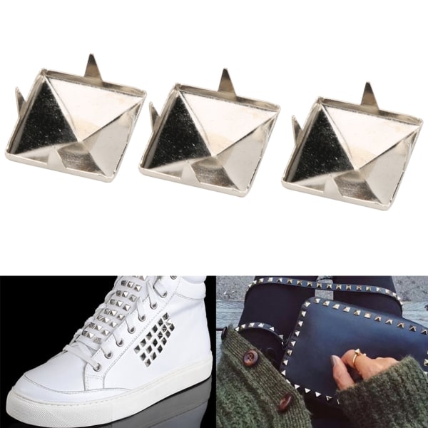 100 stk firkantede pyramide punk nitter 4 klo metal nitter til armbånd Tøj Sko Håndtaske Sølv 12mm