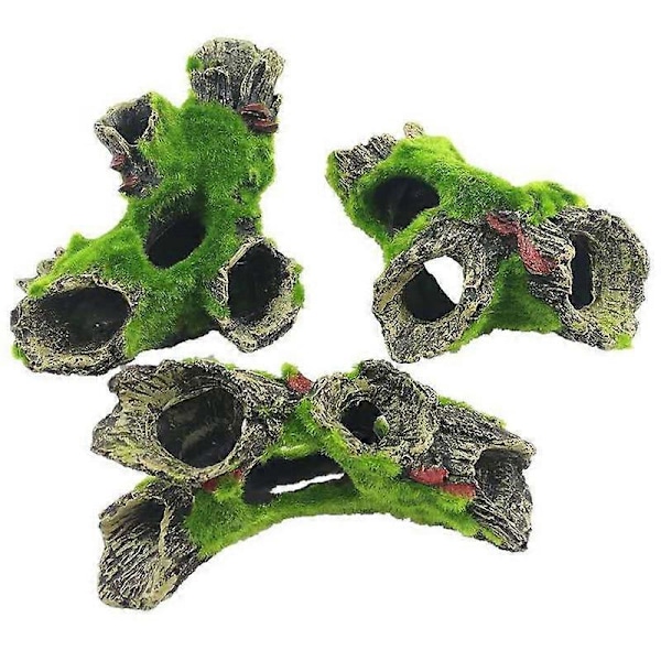 Akvarietræstamme Dekorationer 3 Dele Resin Hul Træstamme Ornamenter Hule Klippe Dekorationer til