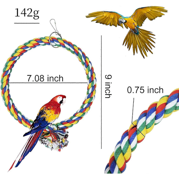 Fågelgunga, Hängande Leksaker för Burar Bomullsrepsgunga Bittålig Sittpinne Leksak Papegojleksak Motverkar Uttråkning för Undulater, Nymfparakiter, Conures, Finkar, Små