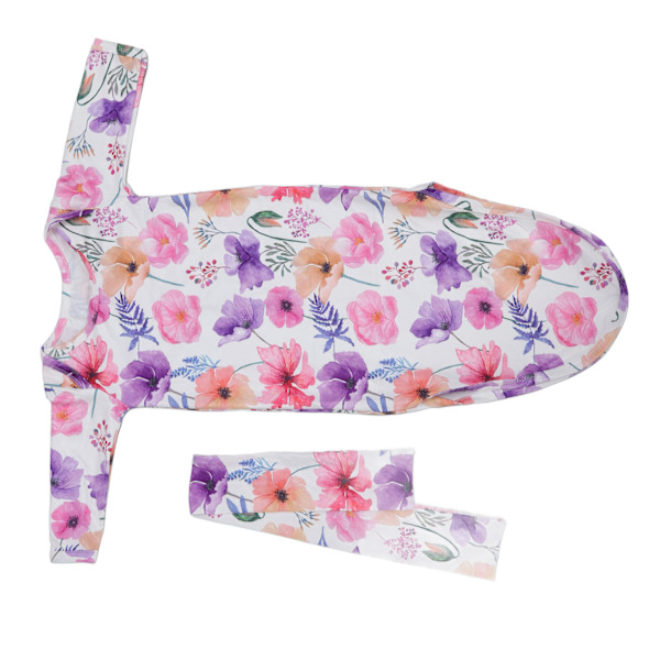 Baby knuten nattlinne andningsbar mjuk bekväm spädbarn sovgown med hårband ros vattenfärg blommor