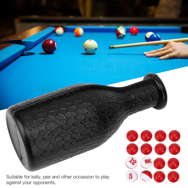 Billard Pool Shaker Flaske med 16 nummererede Tally Balls Pool Terningeboks Billard Tilbehør Sort