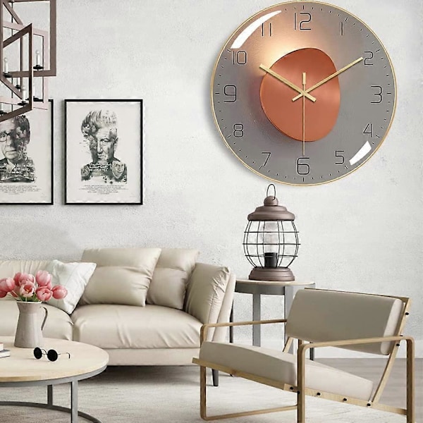 (Guld) Modern Tyst Väggklocka, 30cm Digital Väggklocka Kvarts Digital Rund Väggpendel, Lämplig för Vardagsrum, Arbetsrum, Sovrum, Kök