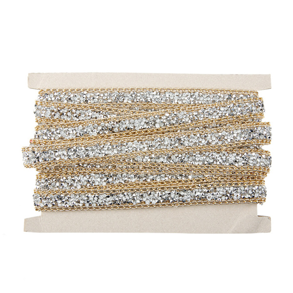 5yard 15mm Gold Edge Silver Diamond Wrap Roll Rhinestone Ribbon Dekoration