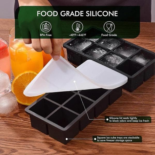 Ice Cube Tray, Ice Molds for Freezer with Lid, Easy Release Large Ice Cube Molds, Silicone Ice Cube Tray for Whiskey, Stackable Square Ice Mold for