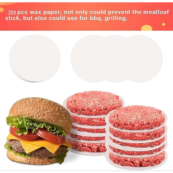 3-i-1 Hamburgerpress, Fylld Hamburgerpress med 200 Hamburgerpapper för Non-stick Barbecue
