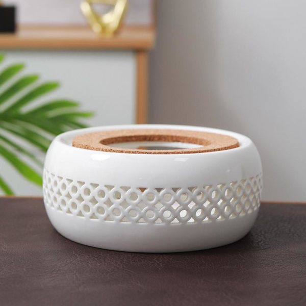 Tevattenvärmare i porslin, värmare för kaffekanna, tekannabas med korkstativ, värmare för te, kaffe och vatten