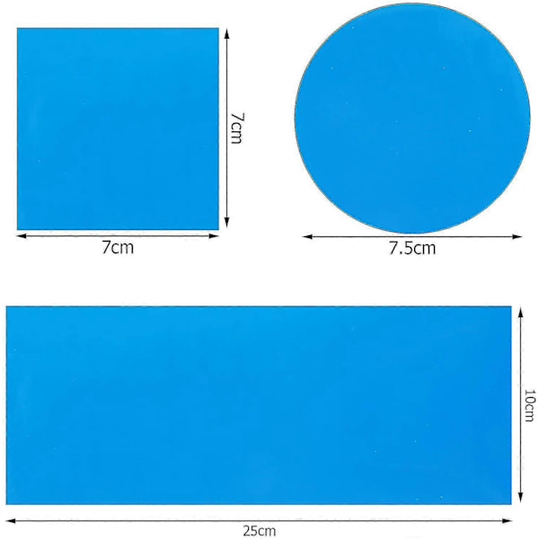 30 Stycken Självhäftande PVC Reparationslappar, Vinyl Pool Liner Lagningslappar Båt Reparationsgummin För Blå Färg, Fyrkantig, Rektangulär Och R