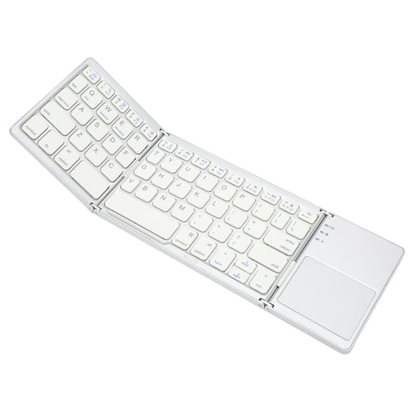 Sammenfoldeligt Bluetooth-tastatur 63 taster Metal Ultratyndt Mini Sammenfoldeligt Tastatur med Touchpad til Windows til IOS til Android Sølv