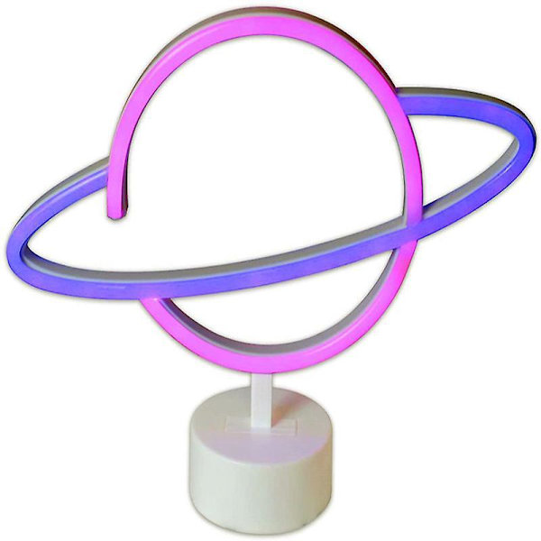 Neon Planet Bordlamper - Blå/Pink Natlampe med Holderbase