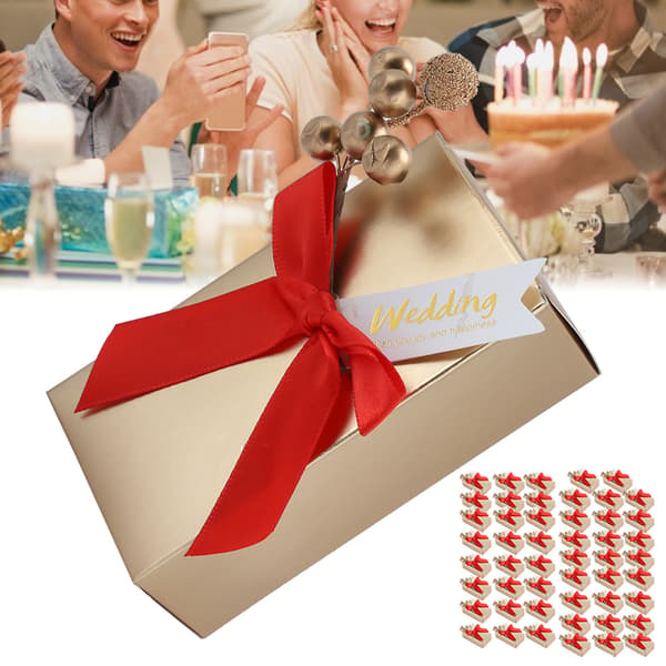 50 st Bröllopsgåvor Godis Souvenirer Present Papperspresentförpackning för Bröllop med Rosett Röd