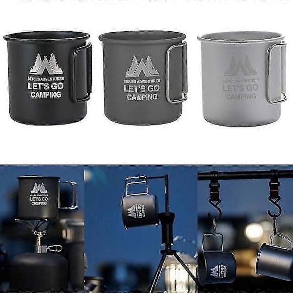 300ML Campingmugg Titankopp Turist Servis Picknickredskap Utomhusköksutrustning Rese Picknick Matlagningsset Kokkärl Svart