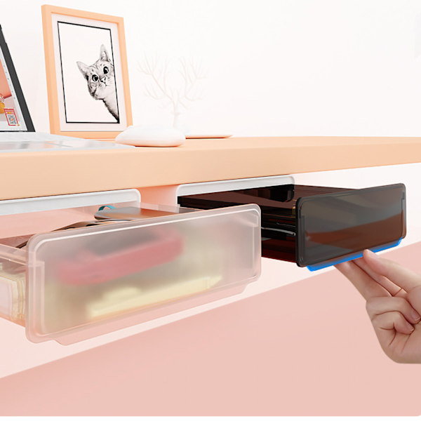 Under Desk Opbevaringsboks Ingen Punching Opbevaring ABS PS Lille Skjult Skuffe Til Sovesal Stor Transparent Sort