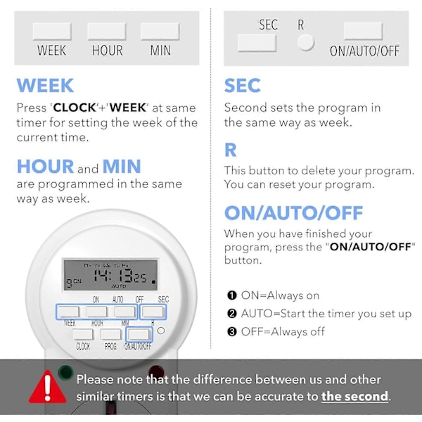 Ugentlig Programmerbar Elektronisk Digital Strømstik Timer med LCD-display