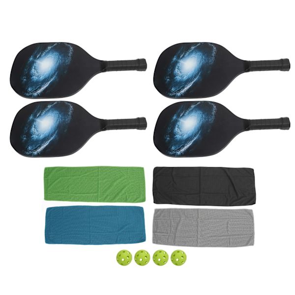 Pickleball-set med 4 pickleball-rack, 4 bollar, 4 handdukar och förvaringsväska