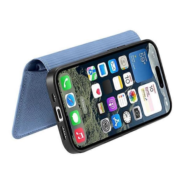 CASENEO Compatible with iPhone 16 Cross-Grain Leather Case Detachable Magnetic Phone Case Blue