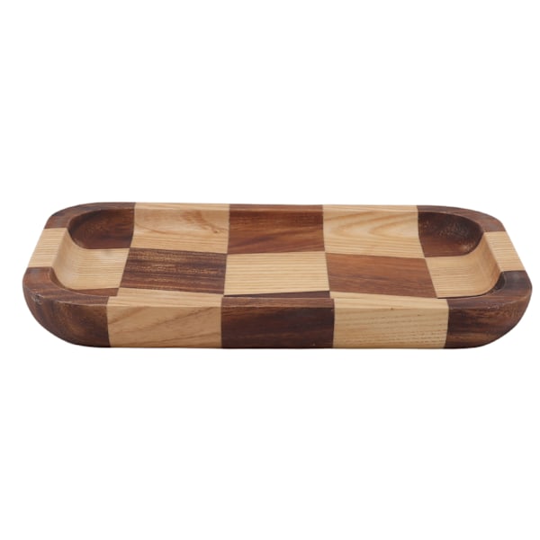 Te-bricka rutnät mönster svart valnöt vit vaxad trä rektangulär mat servering tallrik för sushi bröd desserter frukt snacks 18x12.5cm / 7.1x4.9in