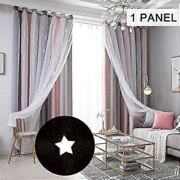 Stjerne Gardin, Stjerner Mørkleggingsgardiner for Barnerom Jenter Soverom, Stue Fargerike Dobbeltlags Stjerne Vindusgardiner, 1 Panel